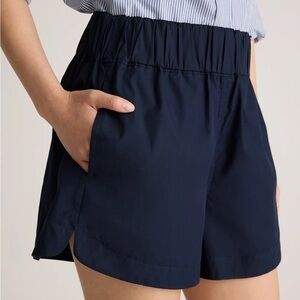 NWT Quince 100% Organic Cotton Poplin Pull-On Shorts Sz M Navy Blue
